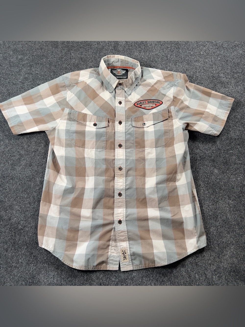 Harley Davidson Plaid Western Short Sleeve Button Up Shirt Size M
